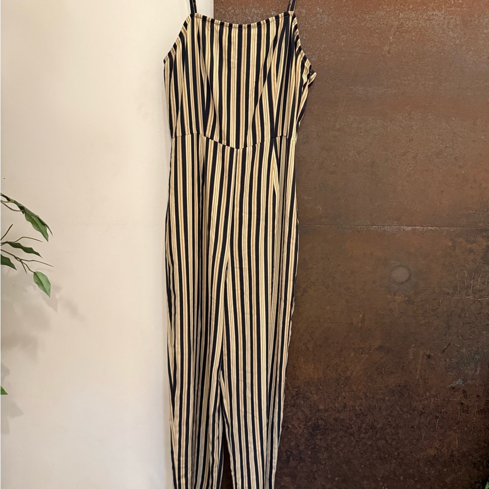 Urban Outfitters Black and Cream Striped Jumpsuit